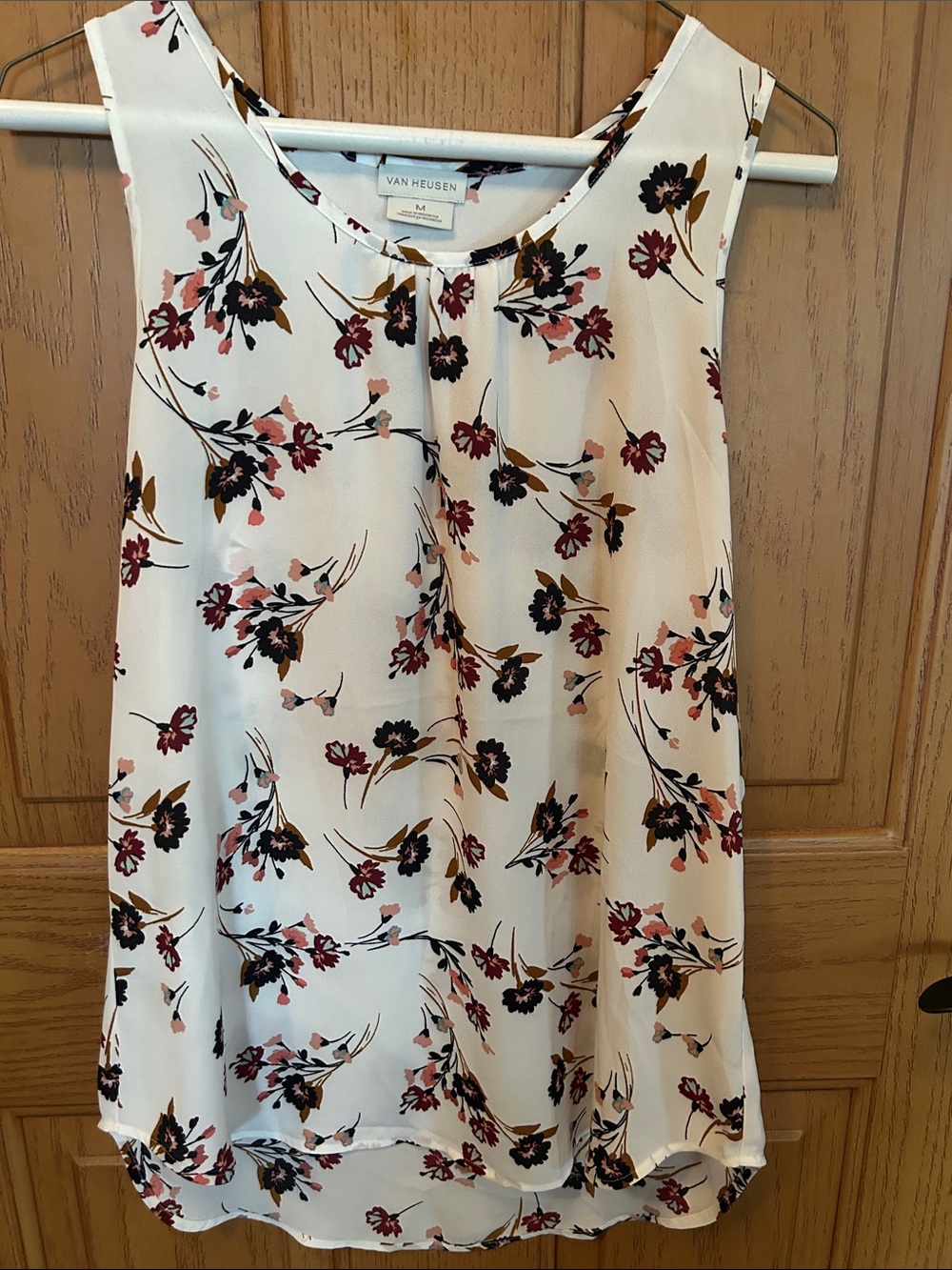 Van Heusen White Floral Tank with Burgundy and Black Blooms